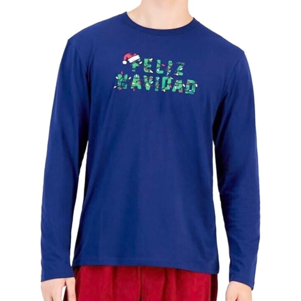 NEW! Mens Club Room Christmas Shirt‎ Long Sleeve Blue Medium "Feliz Navidad" $40